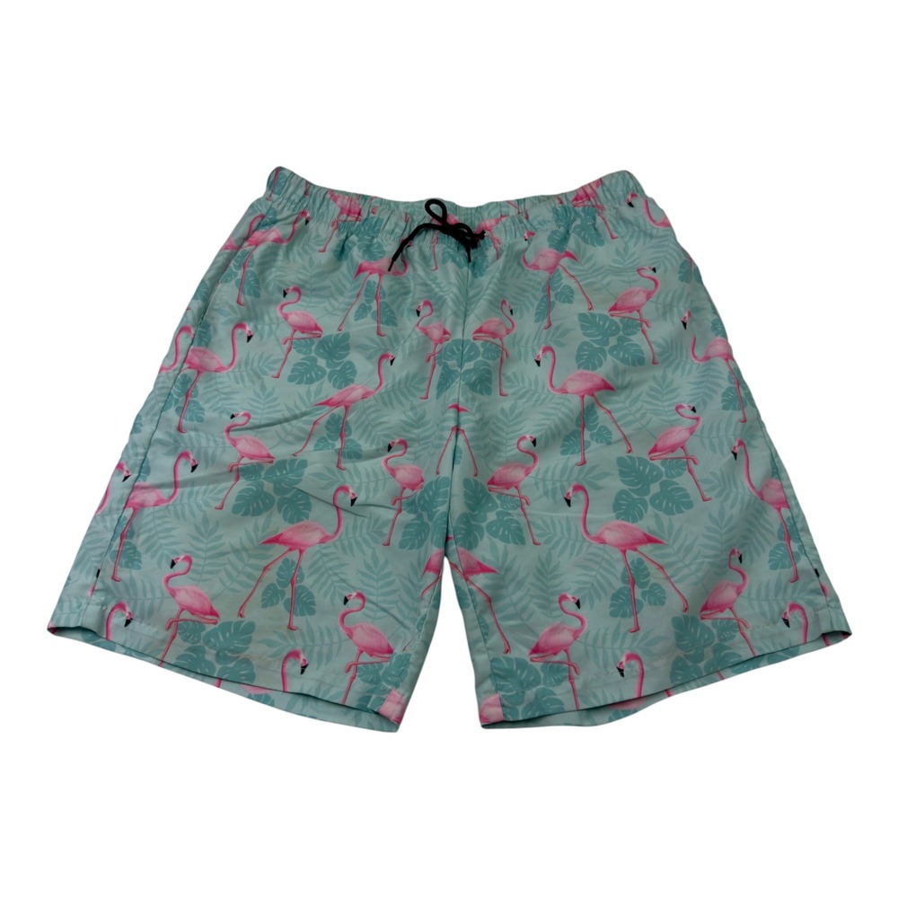 Mens Flamingo Tropical Print Swim Trunks Mint Green 3XL Beach Shorts 2860